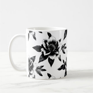 Black and white flowers coffee mug