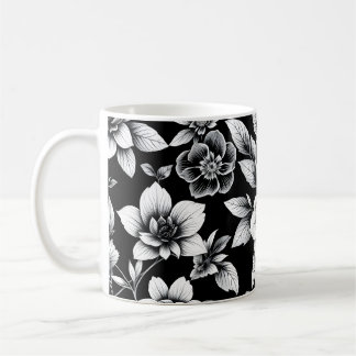 Black and white flowers coffee mug