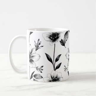 Black and white flowers coffee mug