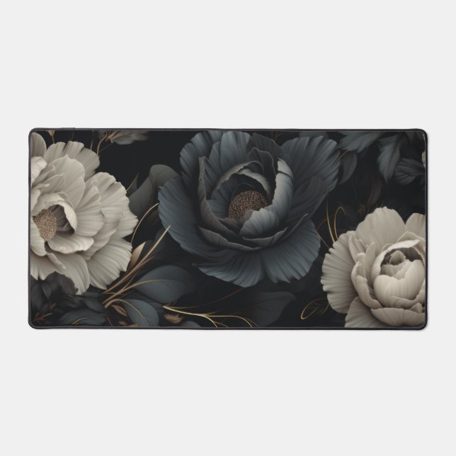 Black and White Flowers Desk Mat (Front)