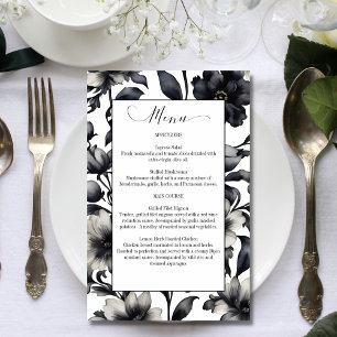 Black and white flowers elegant wedding menu