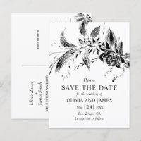 Black and white flowers floral Save the Date