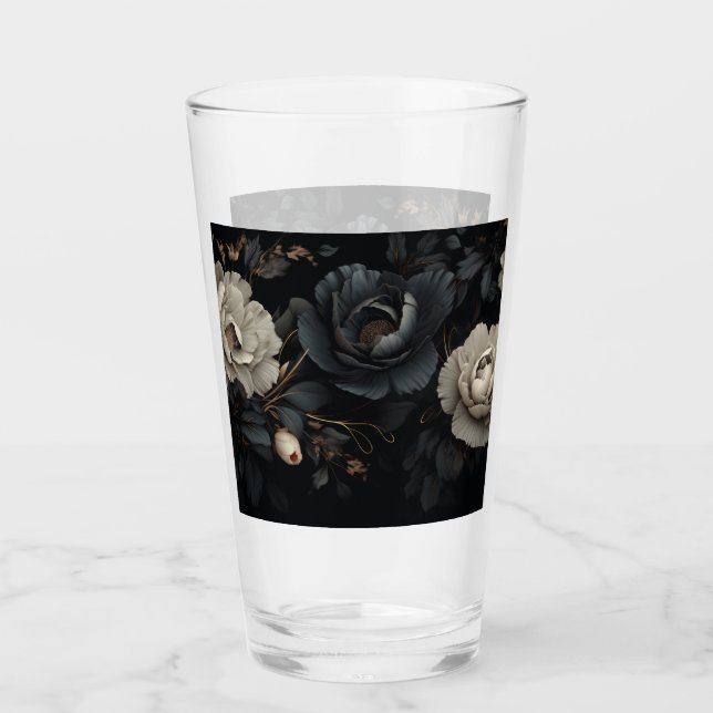 Black and White Flowers Glass (Front)