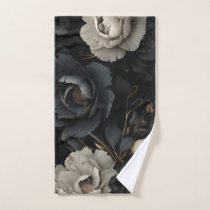 Black and White Flowers Hand Towel