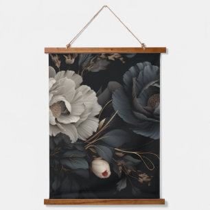 Black and White Flowers Hanging Tapestry