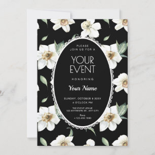 Black and white flowers invitation