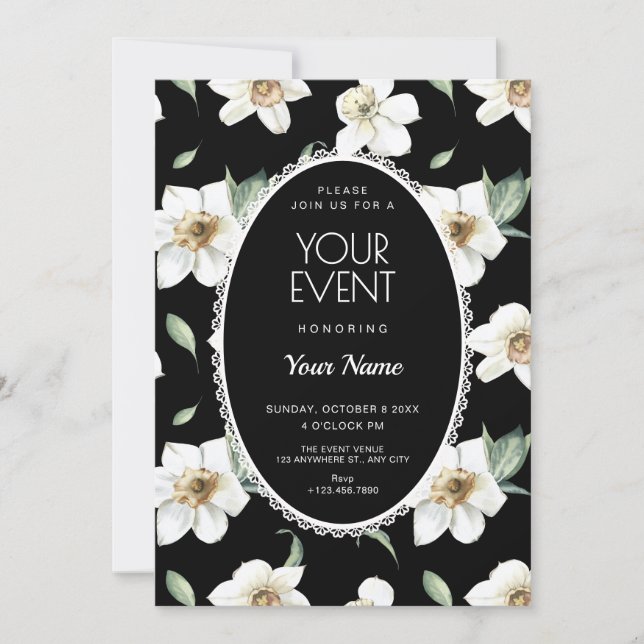 Black and white flowers invitation (Front)