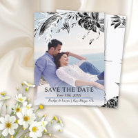 Black and white flowers photo Save the Date