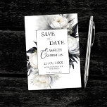 Black and white flowers photo template<br><div class="desc">Black and white boho peony flowers pampas grass elegant  wedding save the date editable template invitation instant digital download with photo at the back</div>