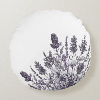 Black and White Flowers Round Cushion