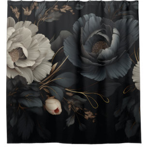 Black and White Flowers Shower Curtain