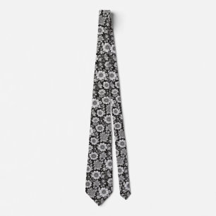 Black and White Flowers Tie