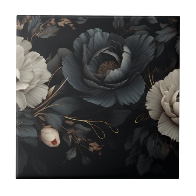 Black and White Flowers Tile (Front)