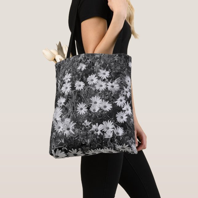 Black and White flowers Tote Bag (Close Up)