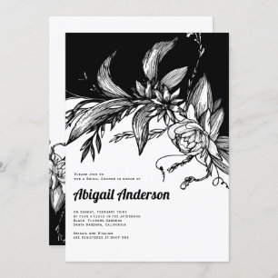 Black and white flowers wedding bridal shower invitation