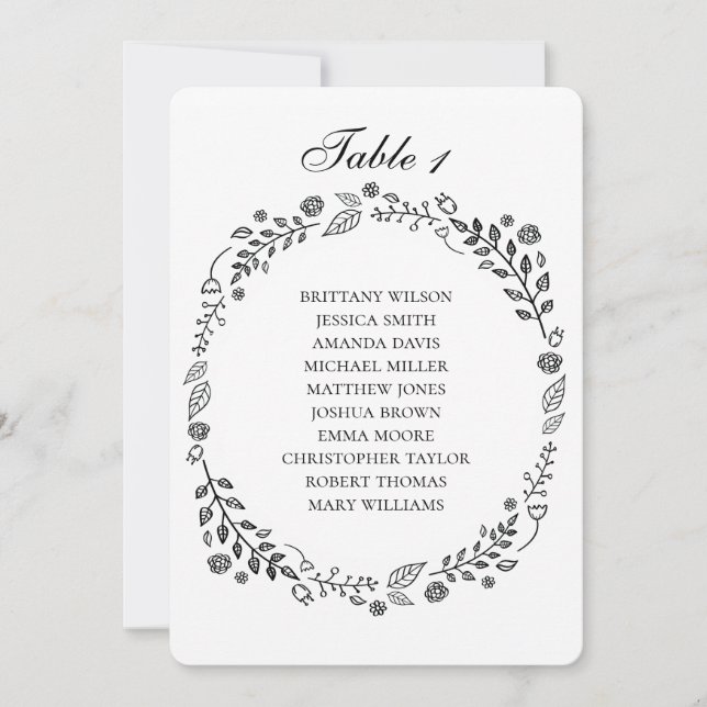 Black and white flowers wedding seating chart invitation (Front)