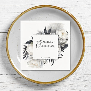 Black and white flowers wedding template napkin