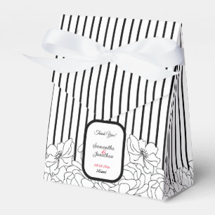 Black and White Flowers with Stripes Favour Box