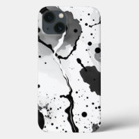 Black and White Fluid Ink Patterns with Splatters