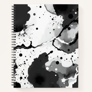 Black and White Fluid Ink Patterns with Splatters Notebook