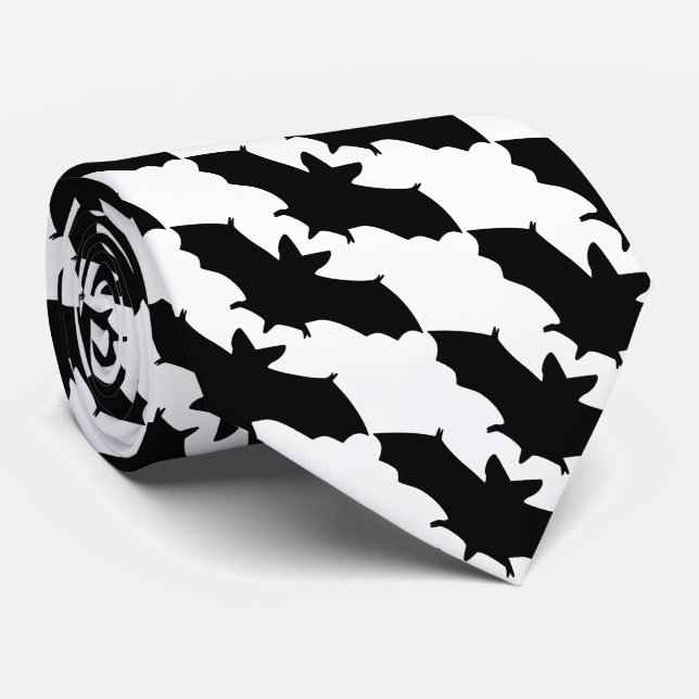Black and White Flying Bats Goth Tie (Rolled)