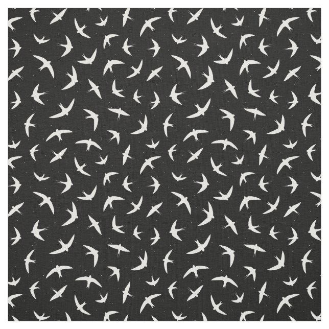 Black and White Flying Bird Pattern Fabric (Swatch)