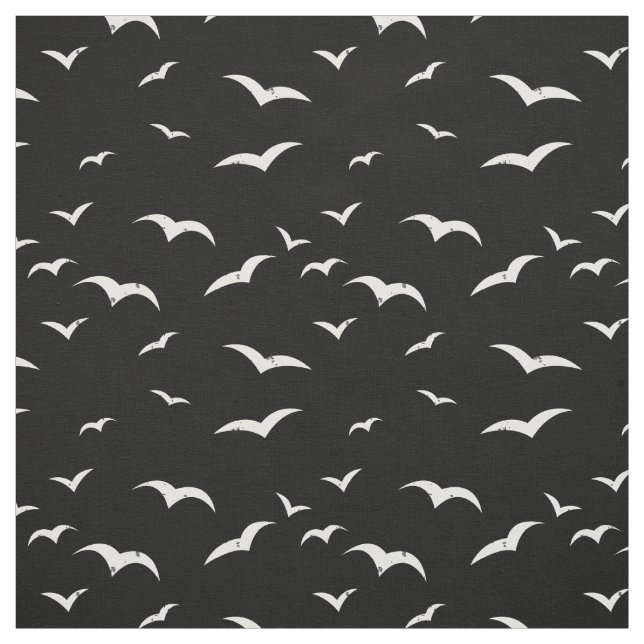 Black and White Flying Birds Distressed Look Fabric (Swatch)