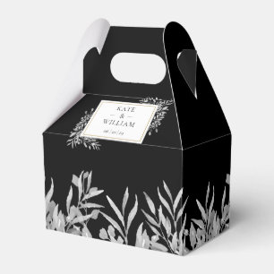 Black And White Foliage Gold Wedding Favour Box