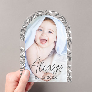 Black And White Foliage Photo Birth Announcement