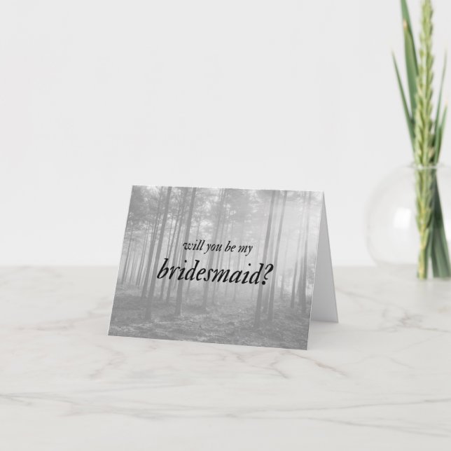Black and White Folk Forest Cottagecore Bridesmaid Card (Front)