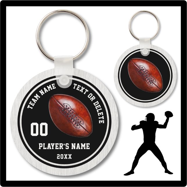 Black and White Football Keychains, Personalized Key Ring (Cheap football player gifts. Football team gifts cheap. Cheap football party favors. Black and Gray.)