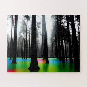 Black and White Forest with Rainbow Lake Jigsaw Puzzle