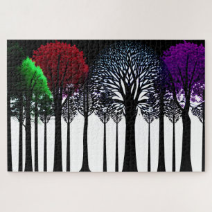 Black and White Forest with Traces of Color Jigsaw Puzzle