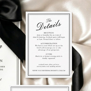 Black and White Formal Classic Wedding Details Enclosure Card