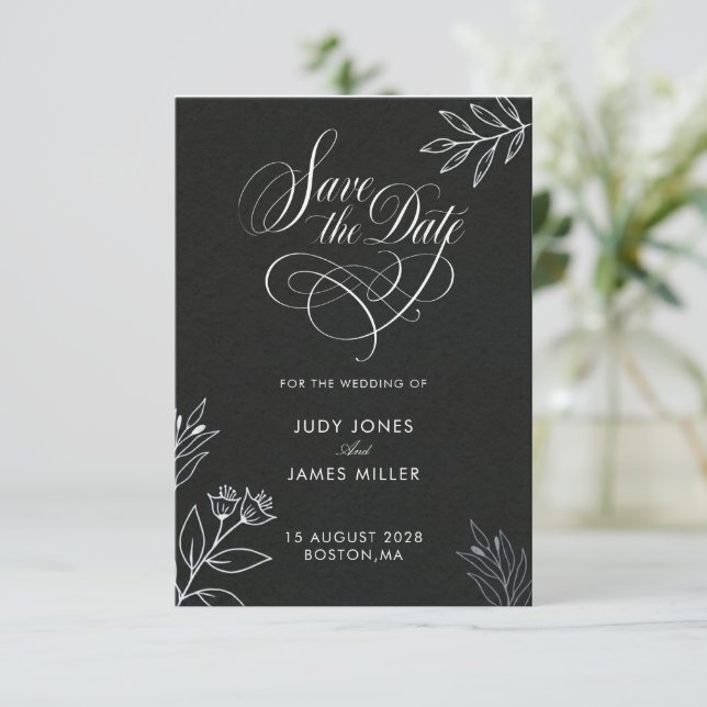 black and white  formal classy save the date (Standing Front)