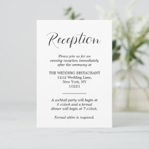 Black and White Formal Vertical Wedding Reception Enclosure Card