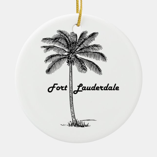 Black and White Fort Lauderdale & Palm design Ceramic Tree Decoration (Front)