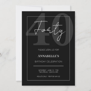 Black and White Forty 40th Birthday Celebration  Invitation
