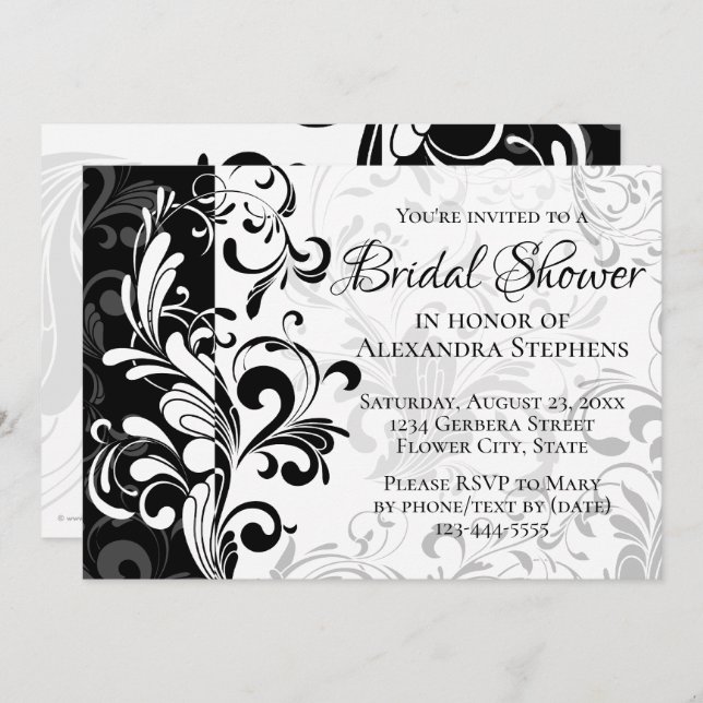 Black and White Fountain Swirl Bridal Shower Invitation (Front/Back)