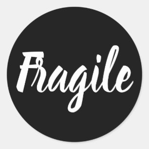 Black and white fragile trendy modern business classic round sticker
