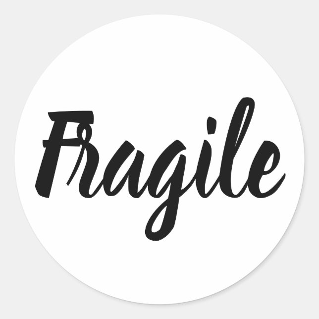 Black and white fragile trendy modern business classic round sticker (Front)