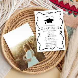 Black and white frame Simple Graduation Party  Invitation