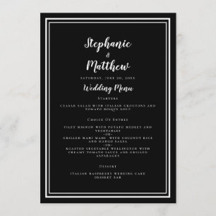 Black and White Framed Wedding Reception Dinner  Menu