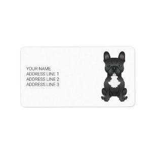 Black And White French Bulldog Cartoon Dog & Text Label