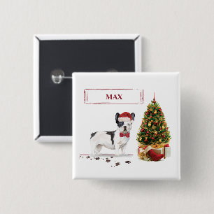 Black and White French Bulldog Christmas Dog 15 Cm Square Badge