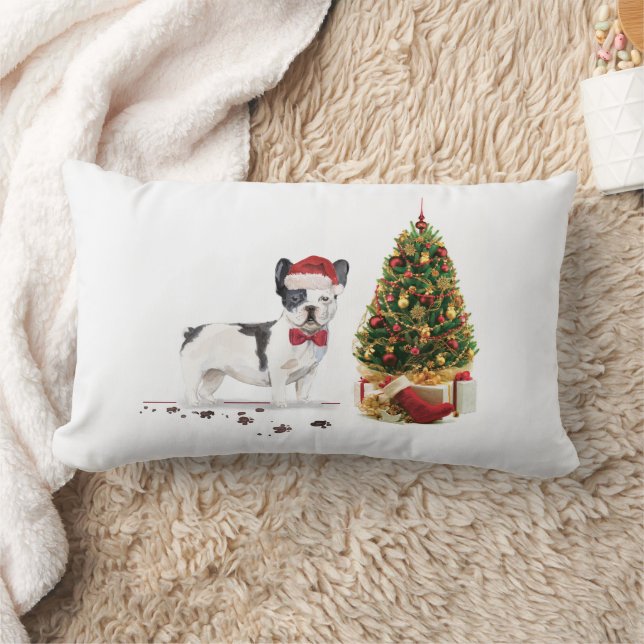 Black and White French Bulldog Christmas Dog  Lumbar Cushion (Blanket)