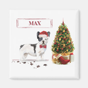 Black and White French Bulldog Christmas Dog  Magnet