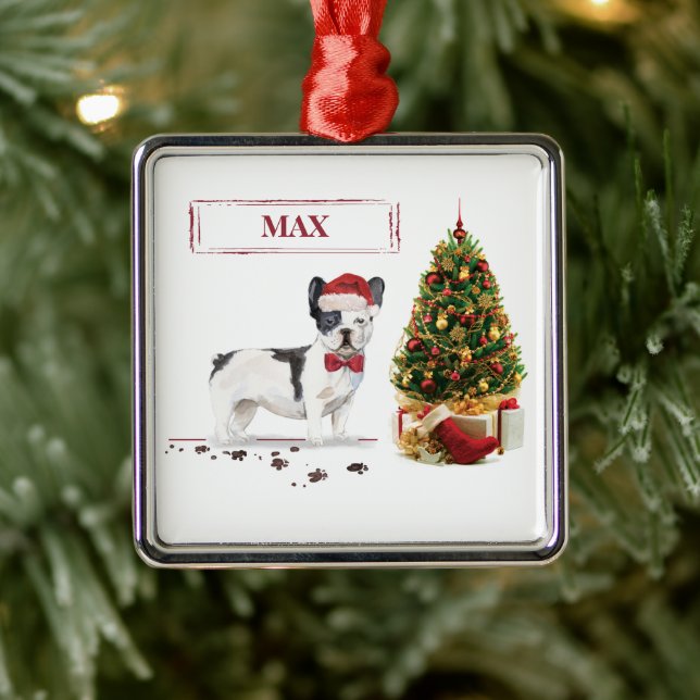 Black and White French Bulldog Christmas Dog  Metal Tree Decoration (Tree)