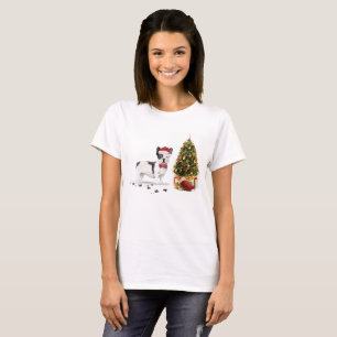 Black and White French Bulldog Christmas Dog  T-Shirt