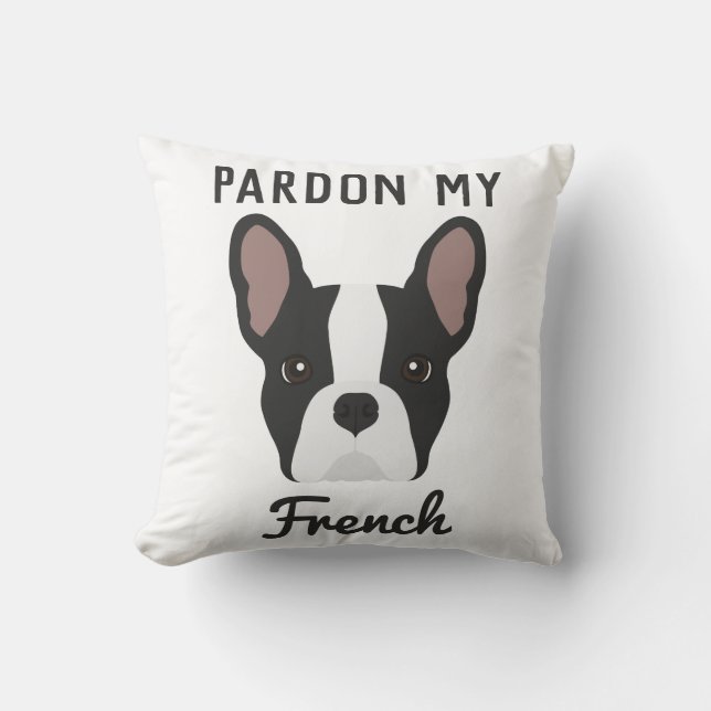 Black and White French Bulldog Cushion (Front)